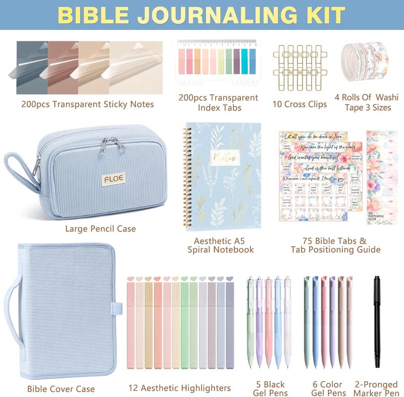FLOE Bible Study Supplies Journaling Kit for Women with Bible Cover Case, Valentines Day Christian Gifts for Women, Bible Study Tools Accessories Set w/Highlighter Pen, Pencil Case Notebook Annotation Kit - Image 2